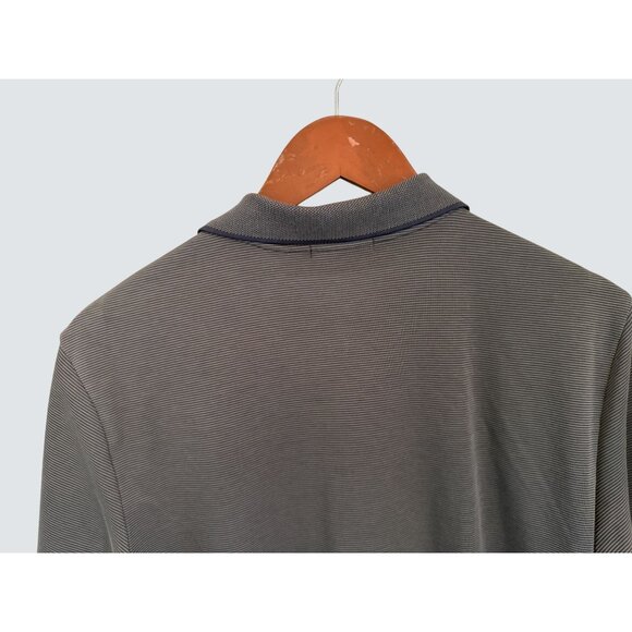 Theory Mens Gray Green Striped Polo Shirt Lightweight Breathable Comfort Size M - Picture 6 of 9